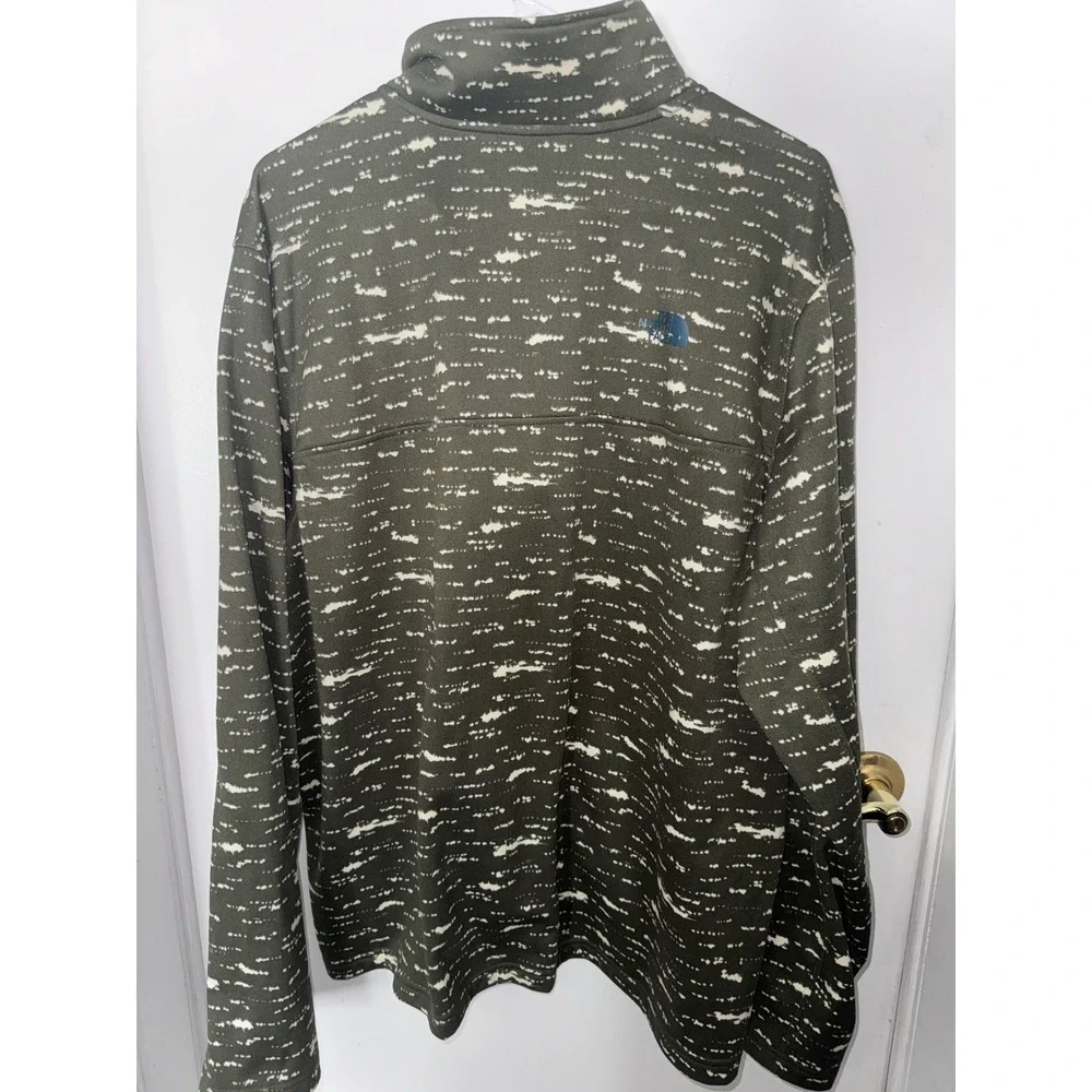 The North Face Mens XL Quarter Zip Fleece Pullover Olive Green Glitch Print